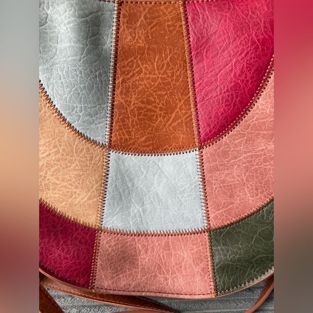 New Wonderly Patchwork Crossbody Bag Brown Vegan Leather - Picture 4 of 10